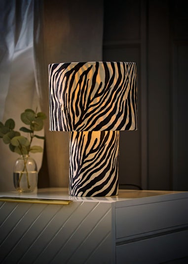 ValueLights Nessa Zebra Pattern Velvet Table Lamp