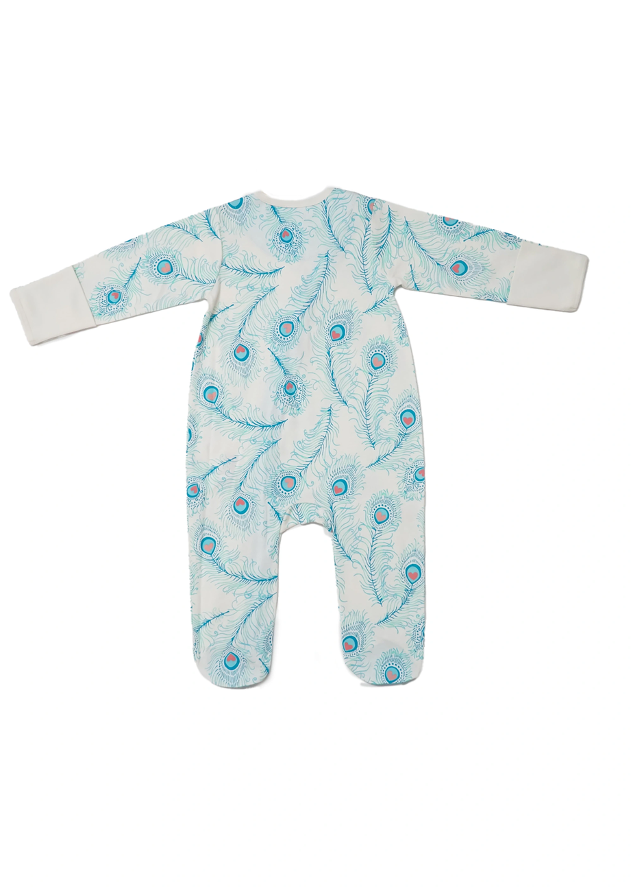 Lucy & Sam White Peacock Zip Babygrow (Newborn to 24 Months)
