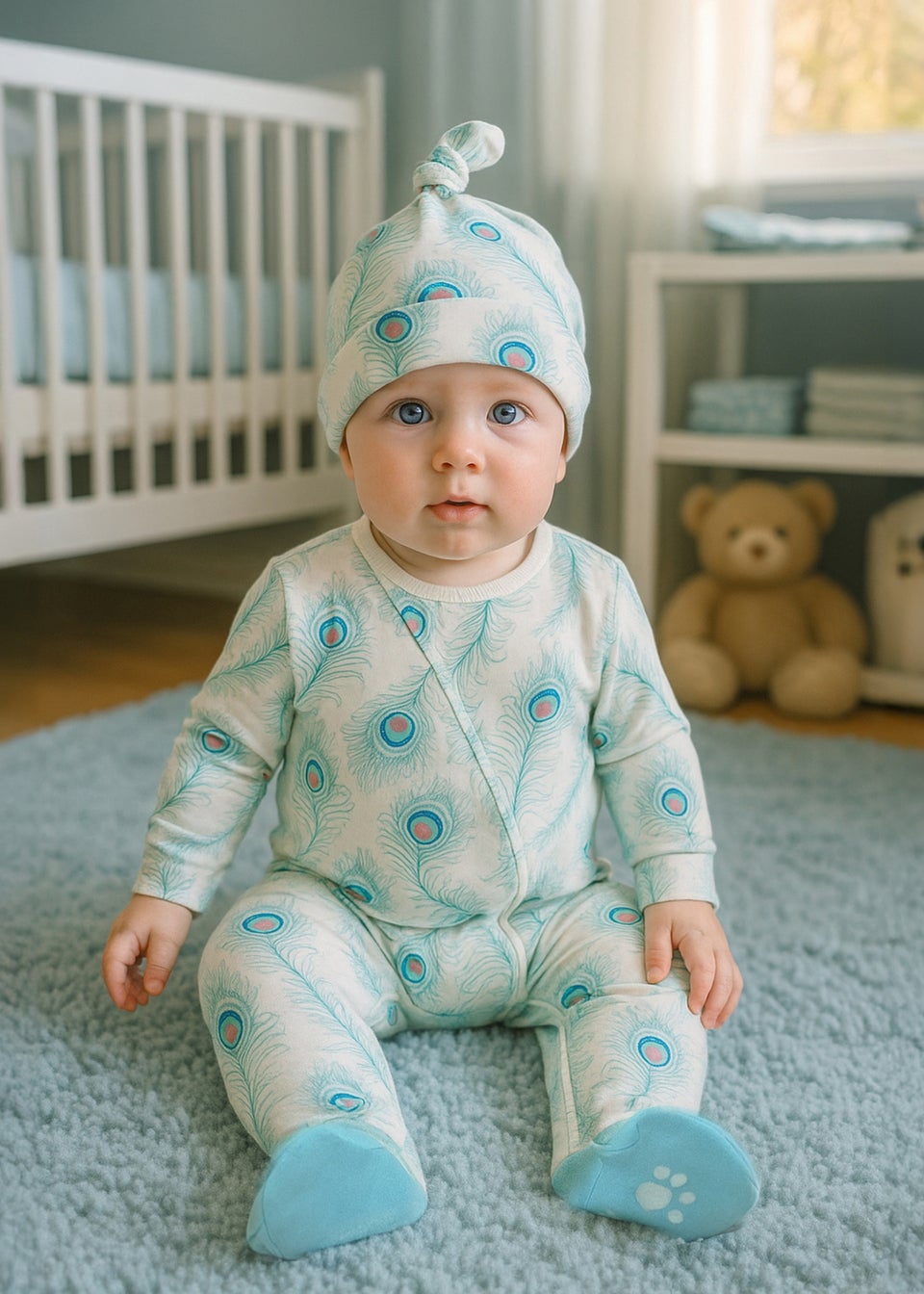 Lucy & Sam White Peacock Zip Babygrow (Newborn to 24 Months)