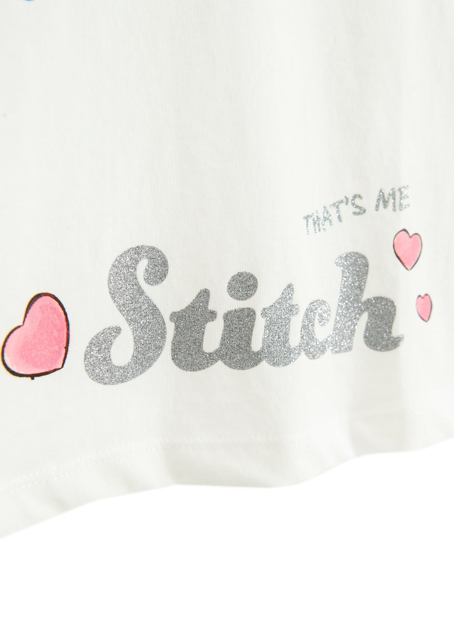 Cool Club White Lilo & Stitch Short Sleeve Glitter Printed T-Shirt (3-7 yrs)