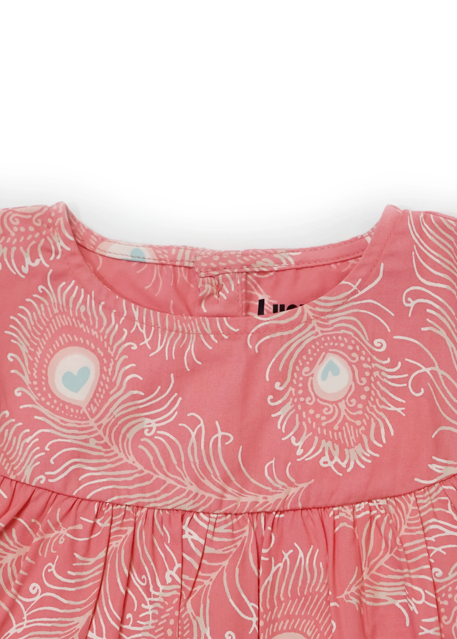 Lucy & Sam Pink Peacock Woven Dress (9 Months to 6 Years)