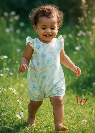 Lucy & Sam White Peacock Woven Frill Romper (9 Months to 6 Years)