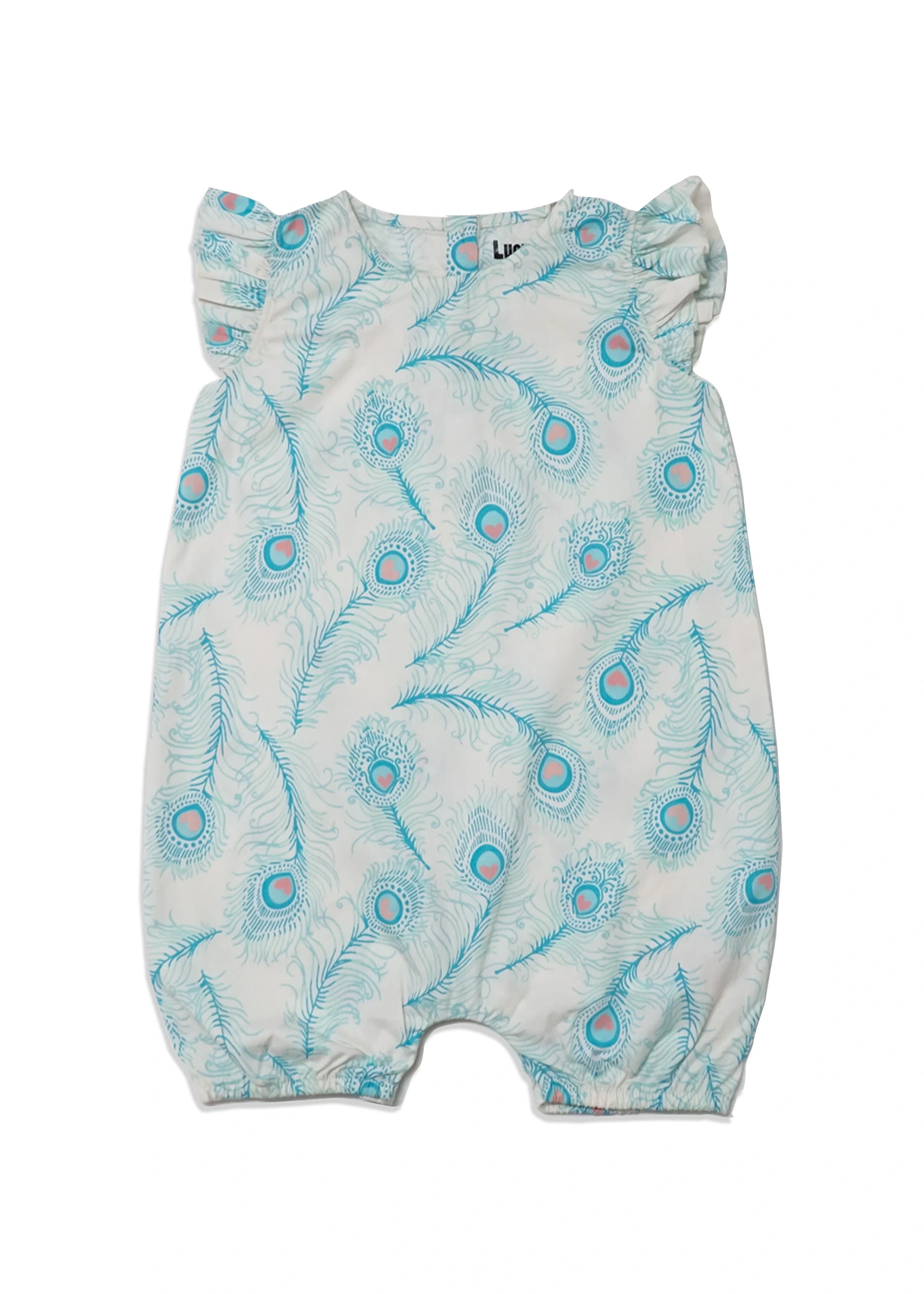 Lucy & Sam White Peacock Woven Frill Romper (9 Months to 6 Years)