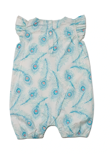 Lucy & Sam White Peacock Woven Frill Romper (9 Months to 6 Years)