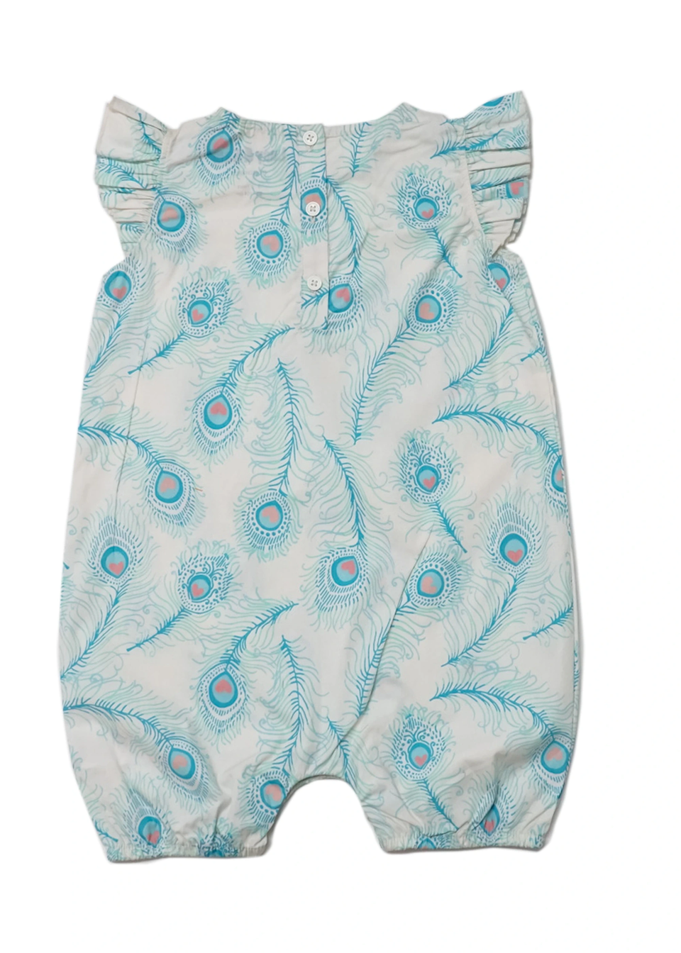 Lucy & Sam White Peacock Woven Frill Romper (9 Months to 6 Years)