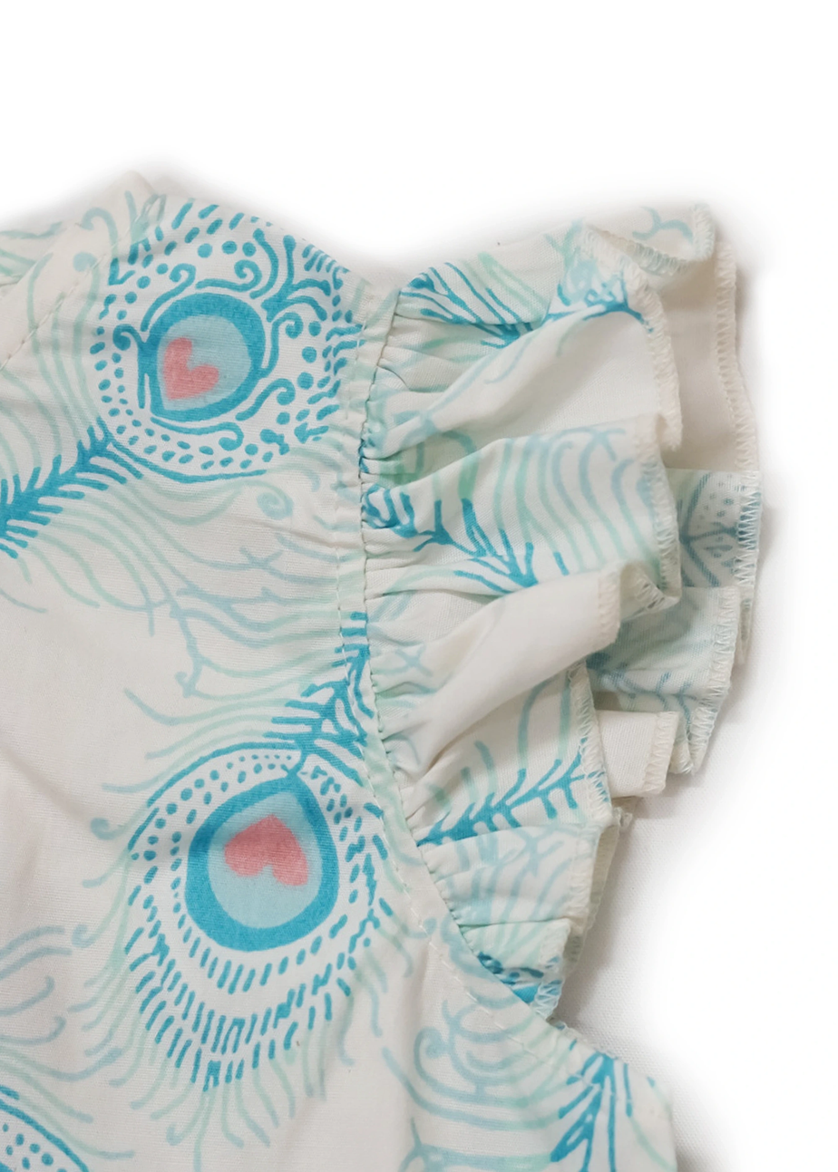 Lucy & Sam White Peacock Woven Frill Romper (9 Months to 6 Years)