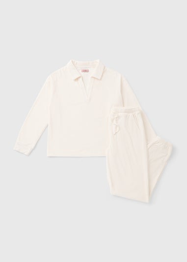Cream Velour Polo Pyjama Set