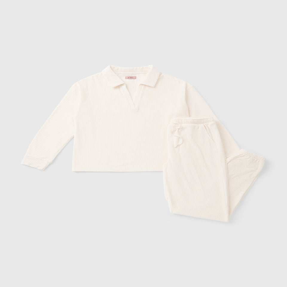 Cream Velour Polo Pyjama Set