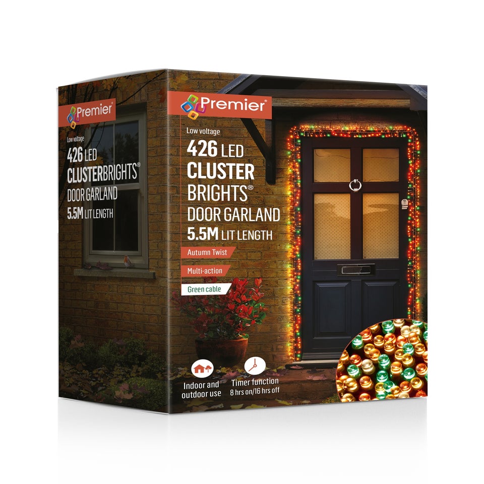Premier Decorations 426 Amber Warm White Orange & Green Cluster Brights