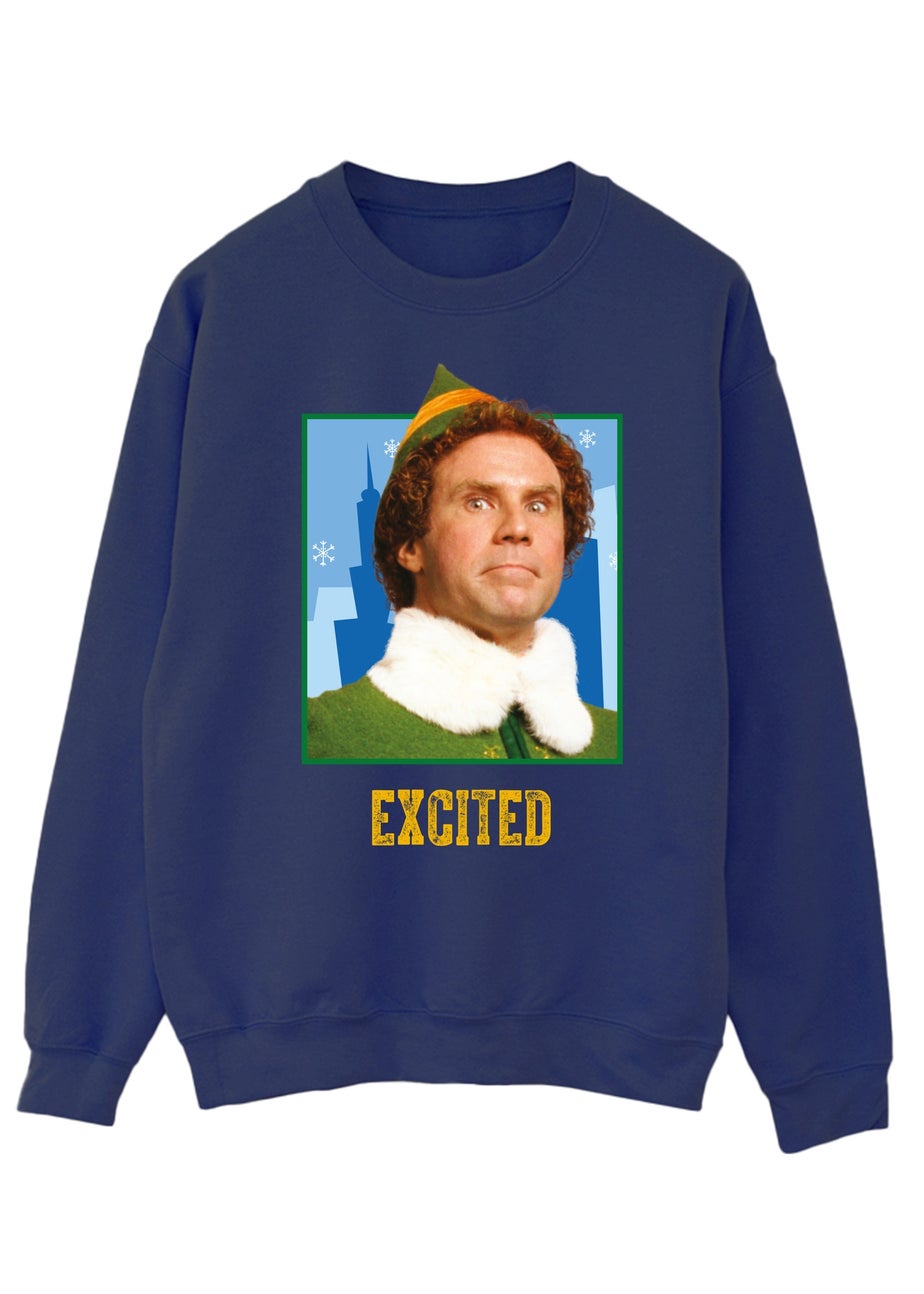 Elf Excited Christmas Navy Blue Graphic Sweatshirt