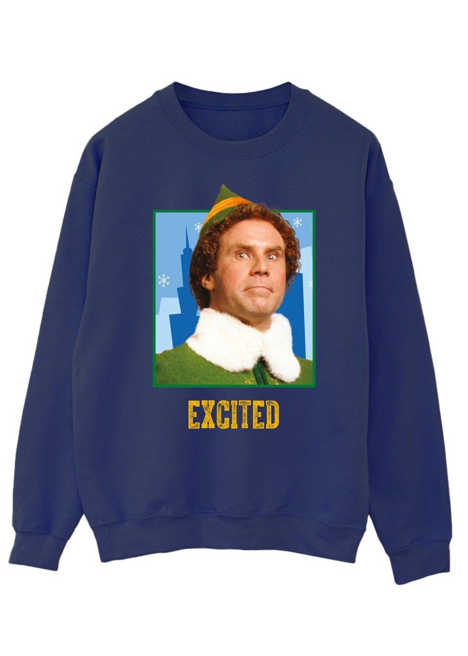 Elf Excited Christmas Navy Blue Graphic Sweatshirt
