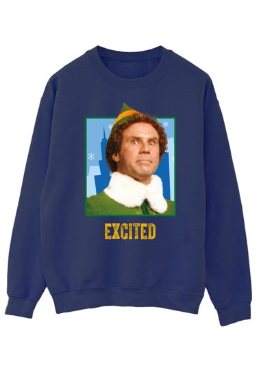 Elf Excited Christmas Navy Blue Graphic Sweatshirt
