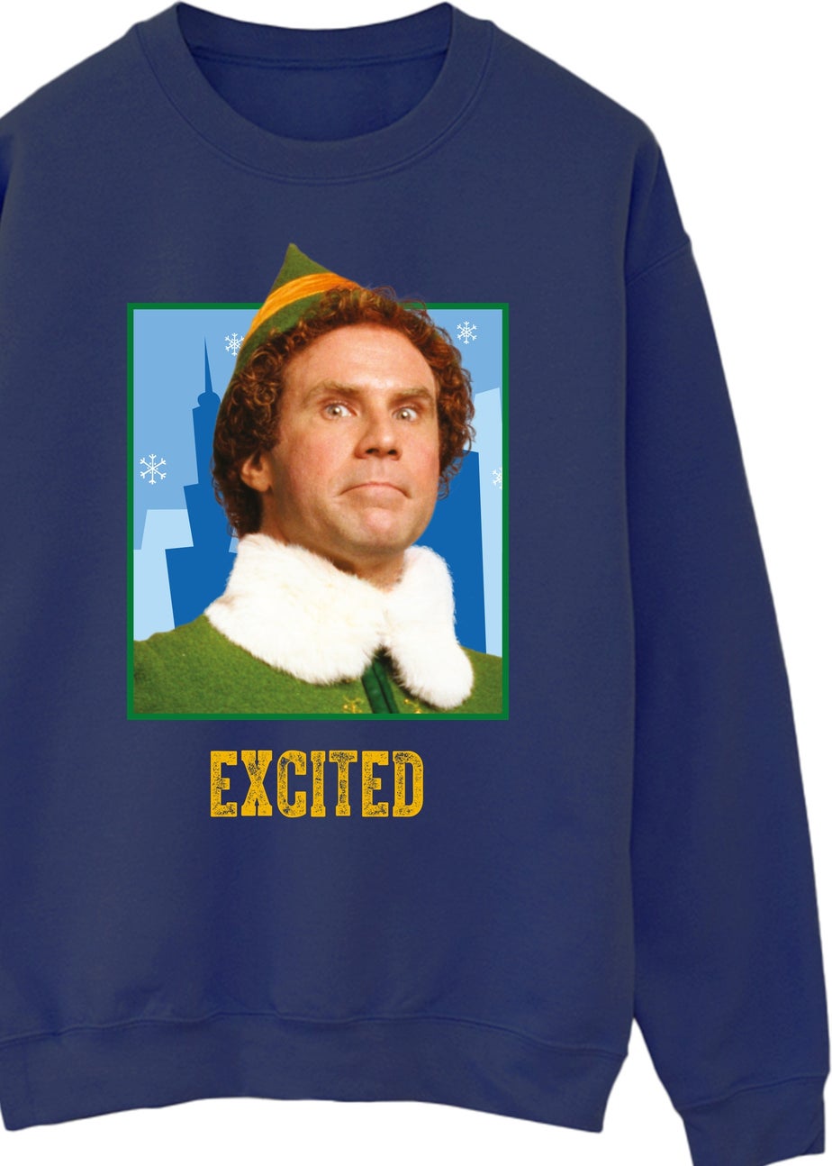 Elf Excited Christmas Navy Blue Graphic Sweatshirt