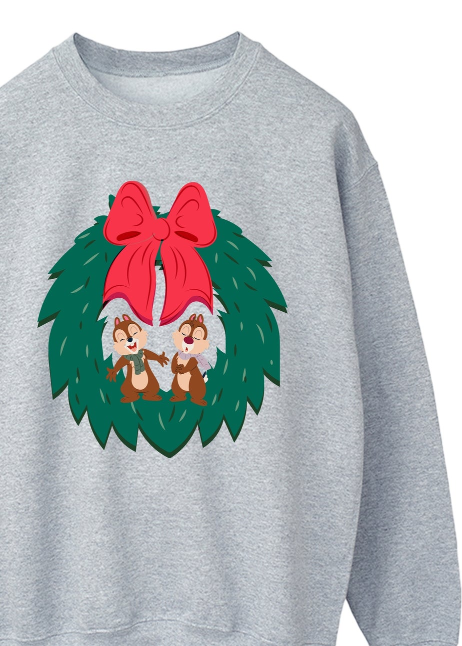Disney Chip N Dale Christmas Wreath Grey Graphic Sweatshirt