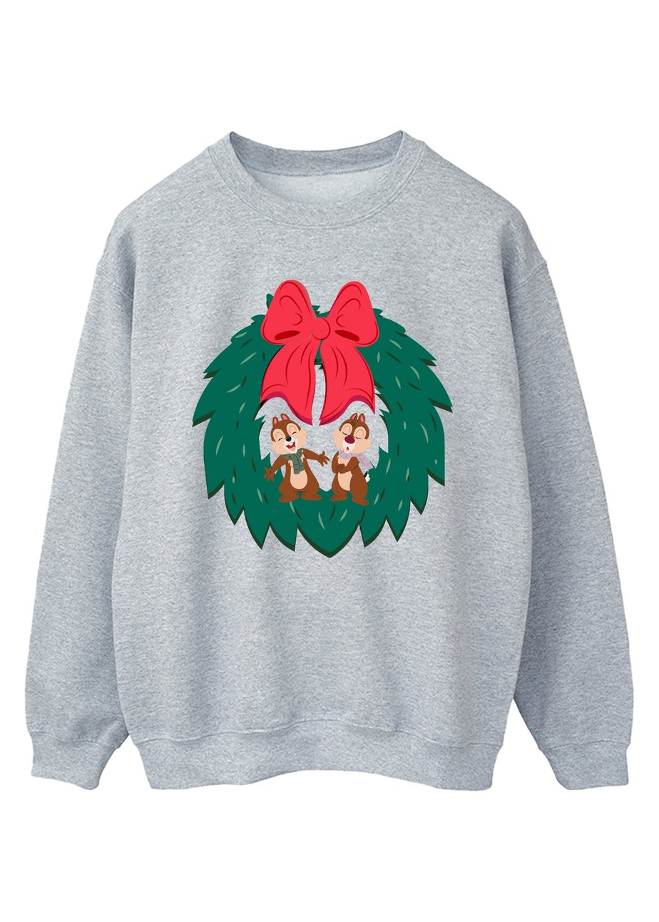 Disney Chip N Dale Christmas Wreath Grey Graphic Sweatshirt
