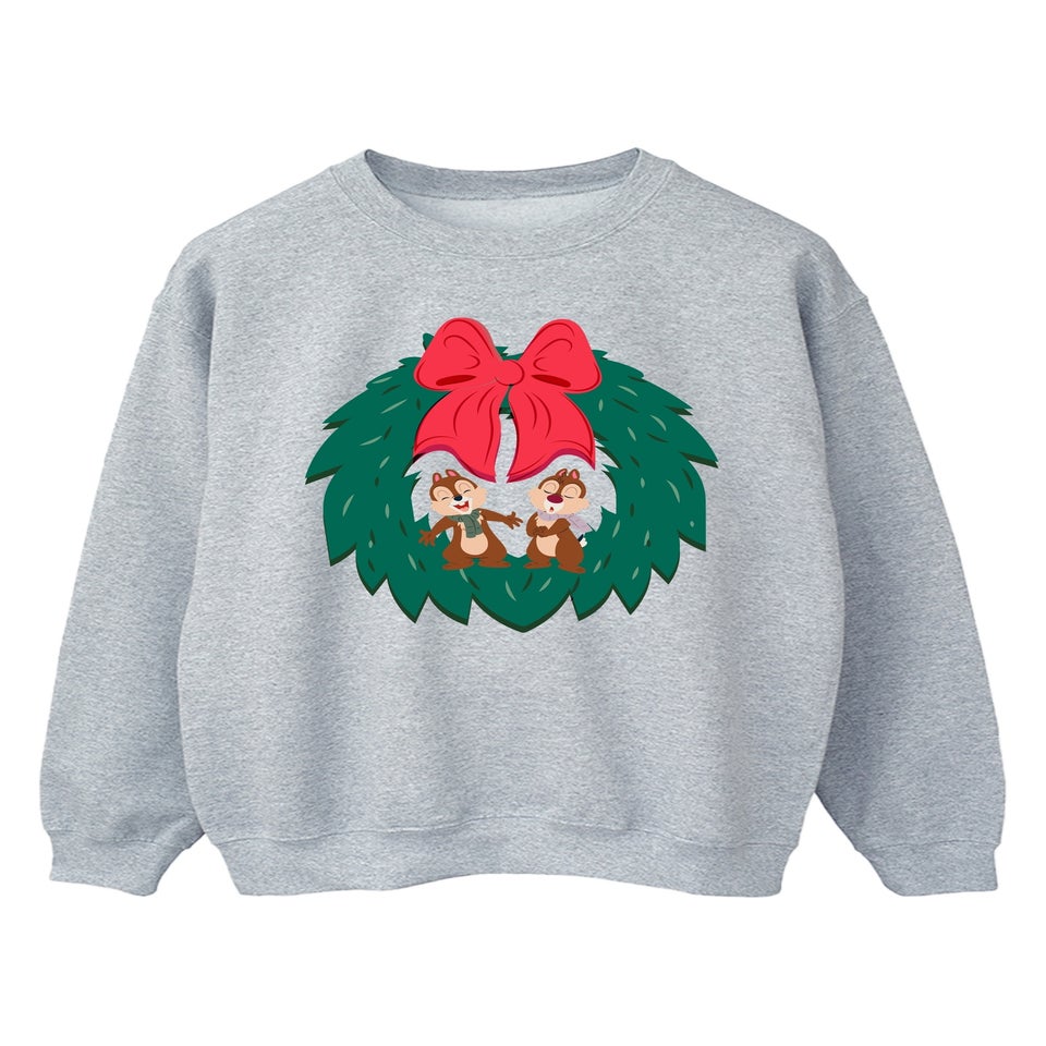 Disney Chip N Dale Christmas Wreath Grey Graphic Sweatshirt