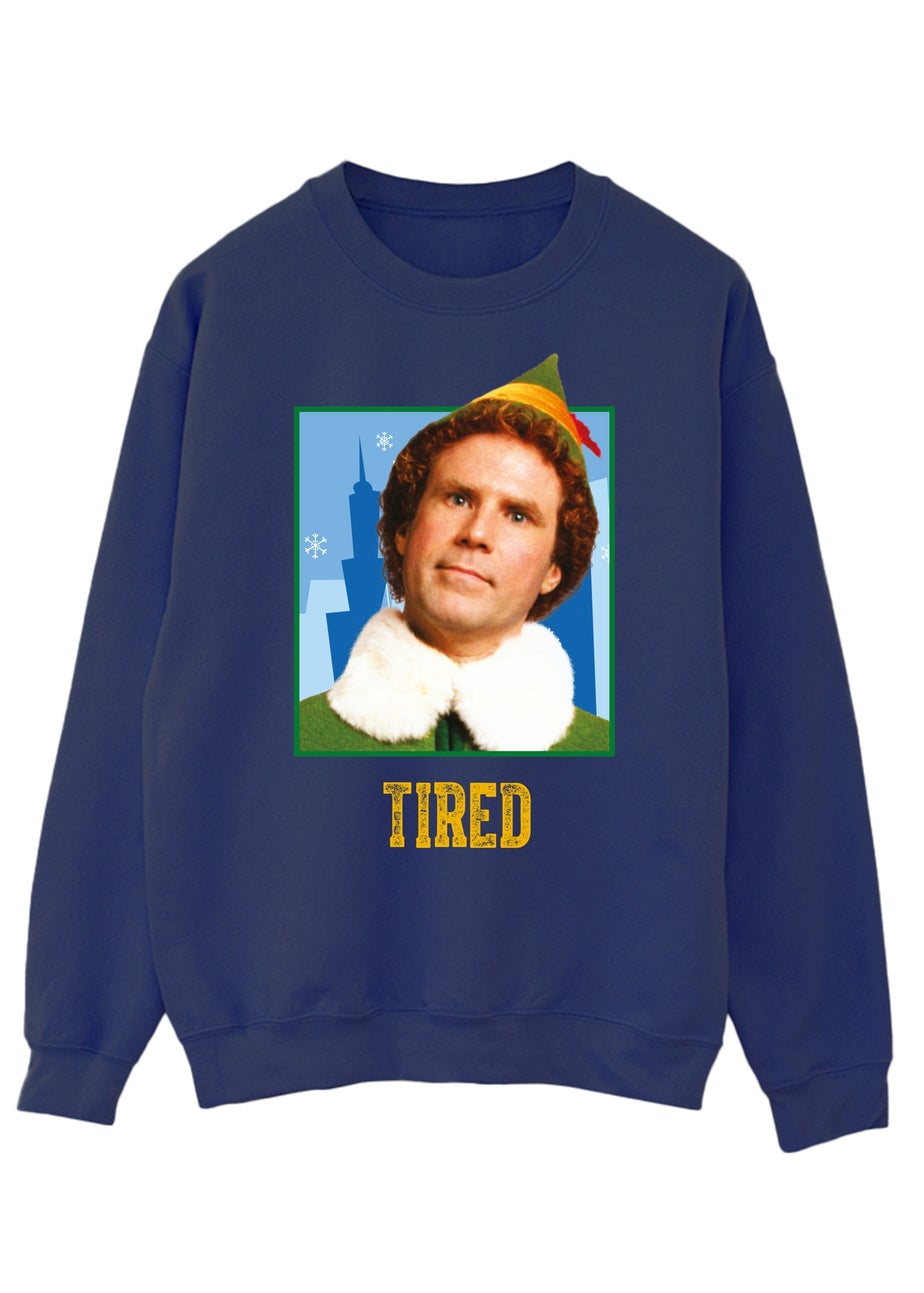 Elf Tired Christmas Navy Blue Graphic Sweatshirt