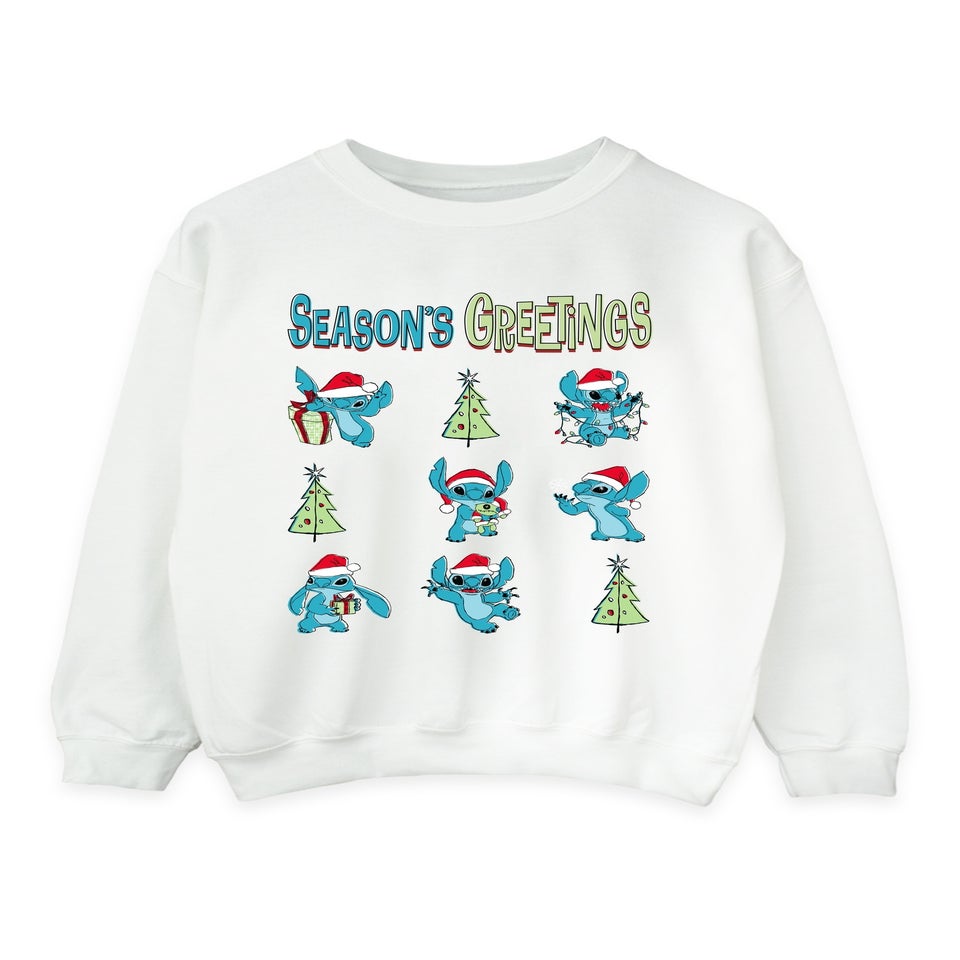 Disney Lilo & Stitch Seasons Greetings Christmas White Graphic Sweatshirt