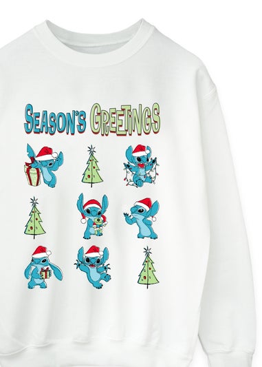 Disney Lilo & Stitch Seasons Greetings Christmas White Graphic Sweatshirt