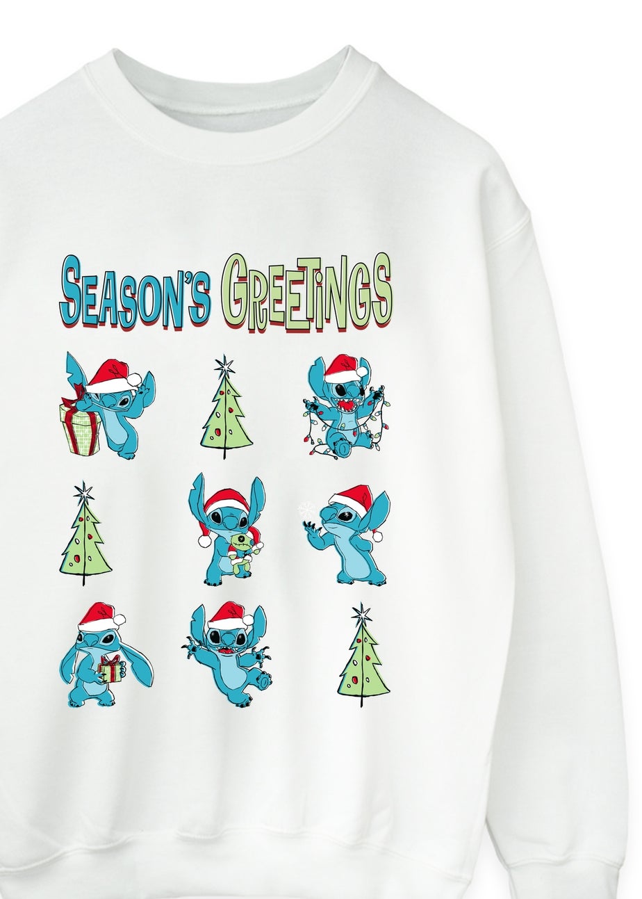 Disney Lilo & Stitch Seasons Greetings Christmas White Graphic Sweatshirt