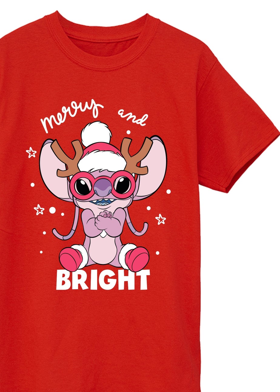 Disney Lilo & Stitch Angel Mingle Christmas Girls Red Graphic T-Shirt (3-13 Years)