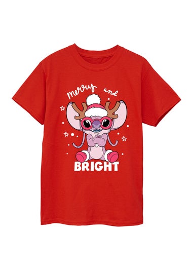 Disney Lilo & Stitch Angel Mingle Christmas Girls Red Graphic T-Shirt (3-13 Years)