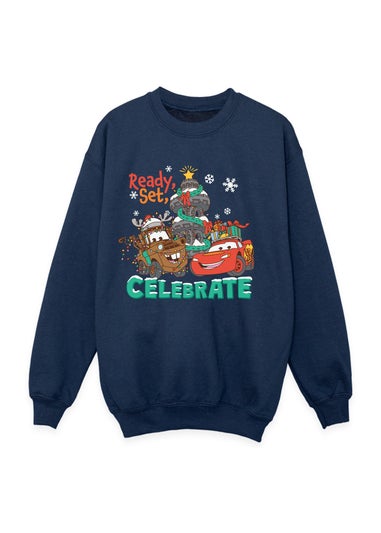 Disney Cars Ready Set Celebrate Christmas Boys Navy Blue Graphic Sweatshirt (3-13 Years)
