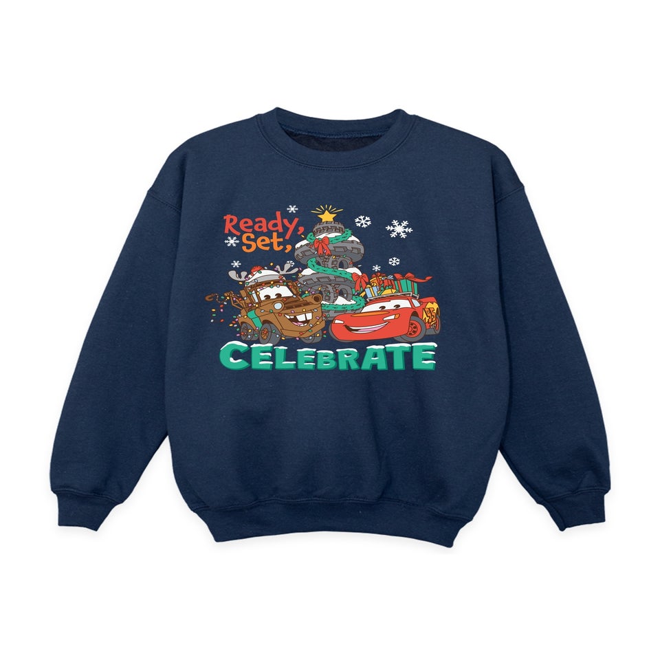 Disney Cars Ready Set Celebrate Christmas Boys Navy Blue Graphic Sweatshirt (3-13 Years)