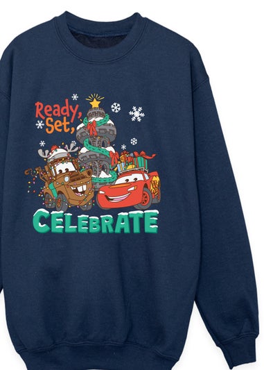 Disney Cars Ready Set Celebrate Christmas Boys Navy Blue Graphic Sweatshirt (3-13 Years)