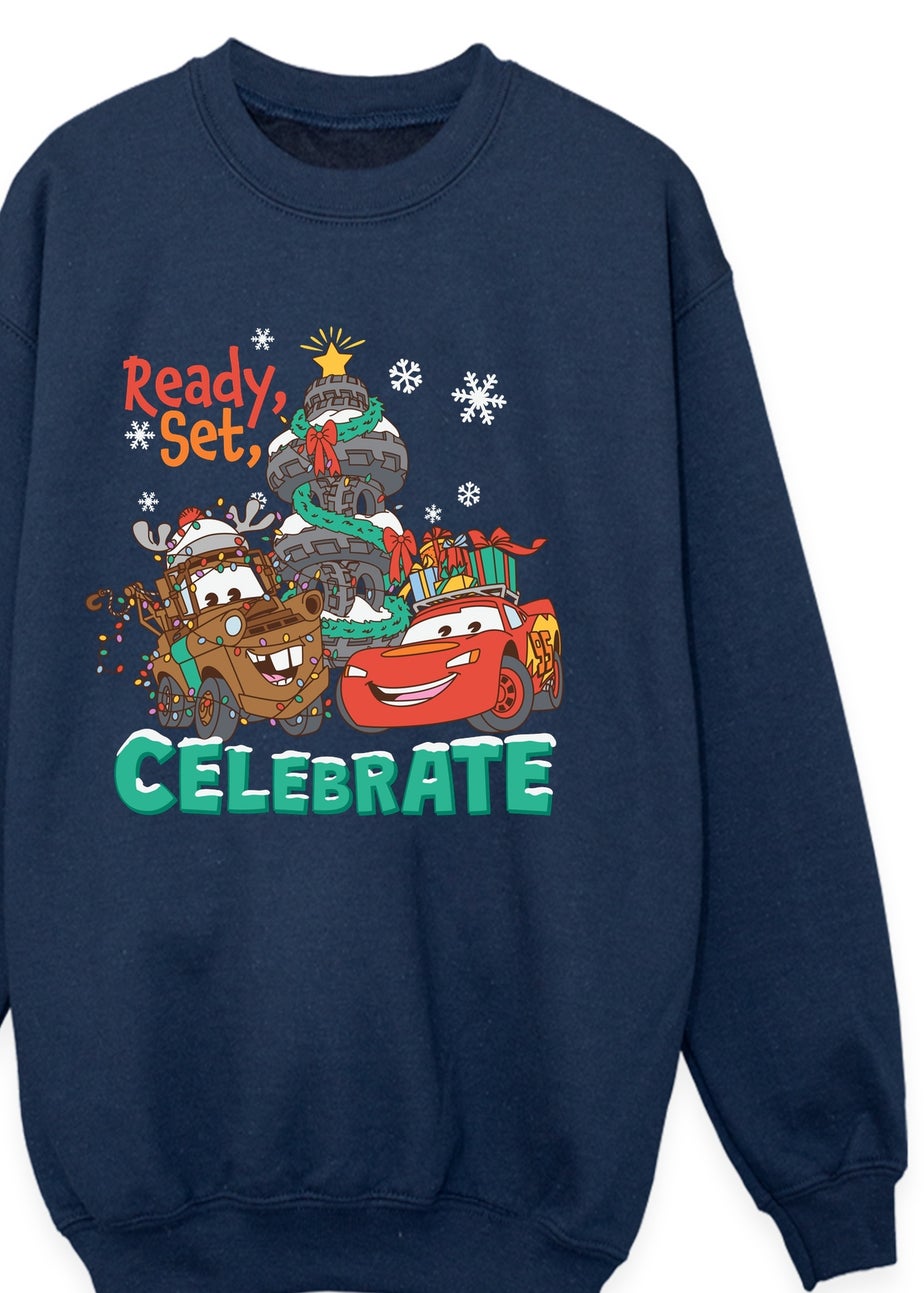 Disney Cars Ready Set Celebrate Christmas Boys Navy Blue Graphic Sweatshirt (3-13 Years)