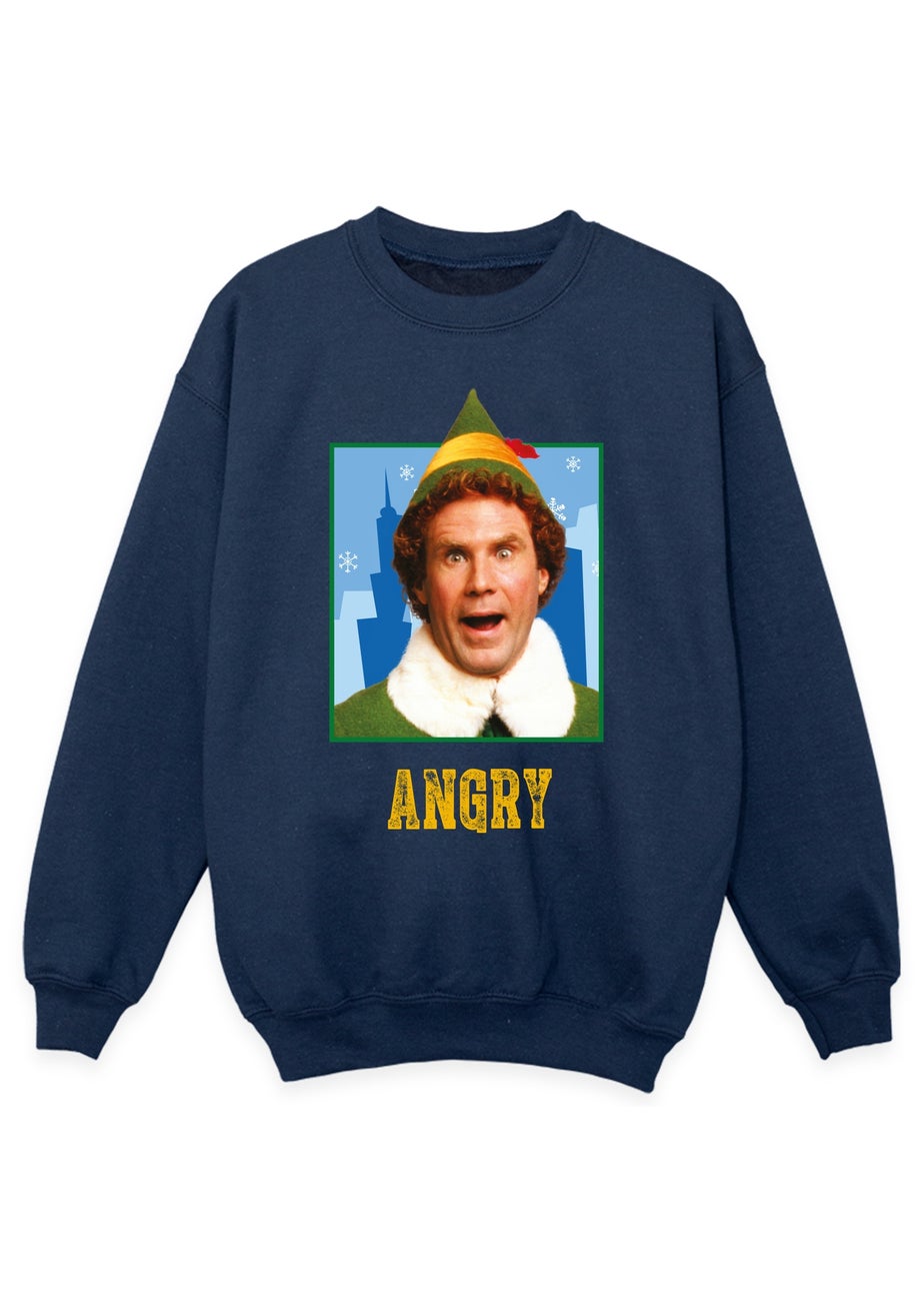 Elf Angry Christmas Boys Navy Blue Graphic Sweatshirt (3-13 Years)