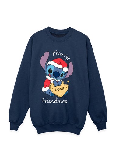 Disney Lilo & Stitch Merry Friendmas Christmas Girls Navy Blue Graphic Sweatshirt (3-13 Years)
