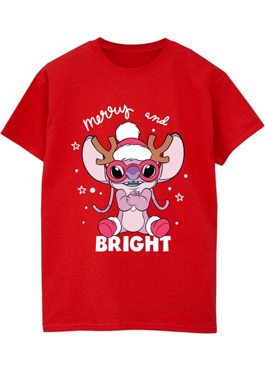 Disney Lilo & Stitch Angel Mingle Christmas Red Graphic Boyfriend Fit T-Shirt