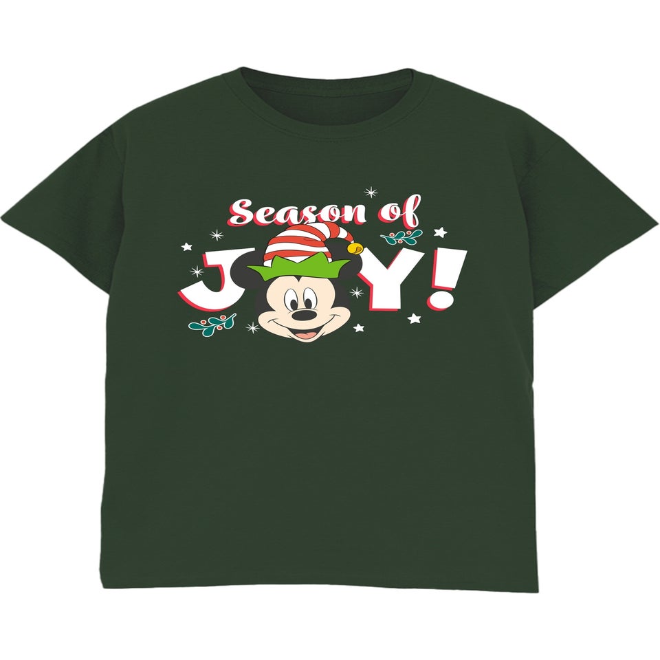 Disney Mickey Mouse Holly Jolly Christmas Forest Green Graphic T-Shirt