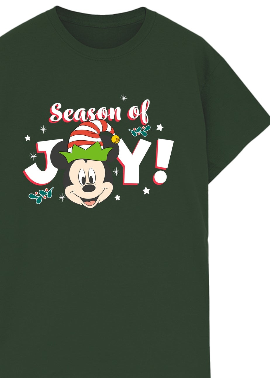 Disney Mickey Mouse Holly Jolly Christmas Forest Green Graphic T-Shirt