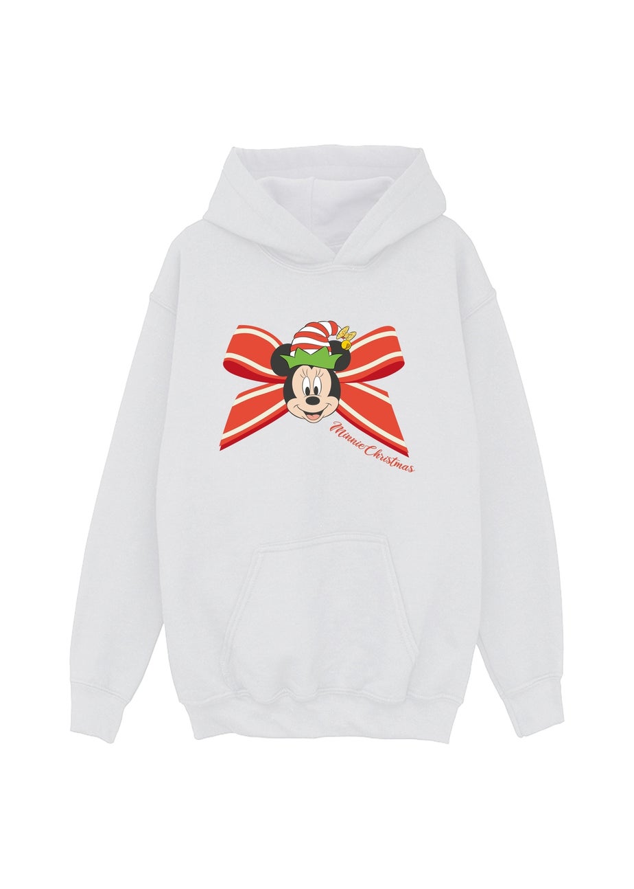Disney Minnie Mouse Bow Christmas Girls White Graphic Hoodie (3-13 Years)