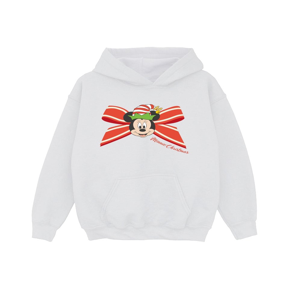 Disney Minnie Mouse Bow Christmas Girls White Graphic Hoodie (3-13 Years)