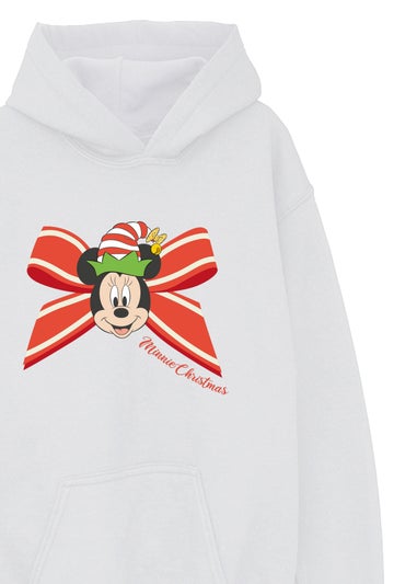 Disney Minnie Mouse Bow Christmas Girls White Graphic Hoodie (3-13 Years)
