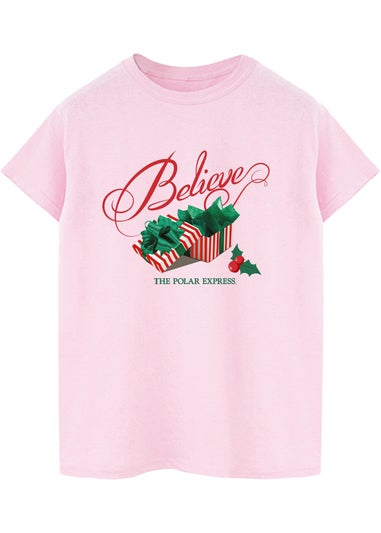 The Polar Express Believe Presents Christmas Pink Graphic Boyfriend Fit T-Shirt