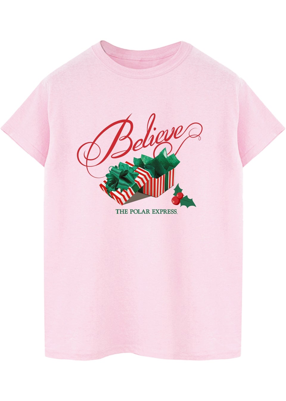 The Polar Express Believe Presents Christmas Pink Graphic Boyfriend Fit T-Shirt