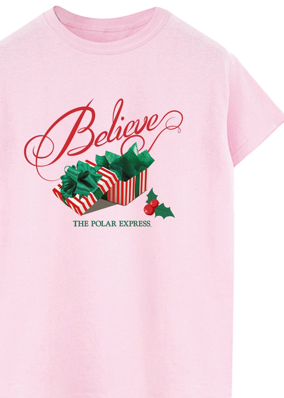 The Polar Express Believe Presents Christmas Pink Graphic Boyfriend Fit T-Shirt
