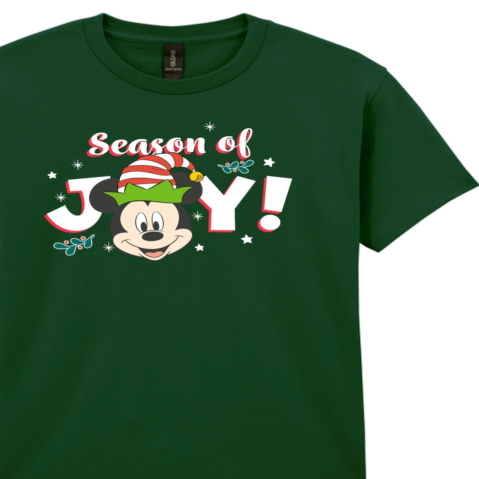 Disney Mickey Mouse Holly Jolly Christmas Boys Forest Green Graphic T-Shirt (3-13 Years)