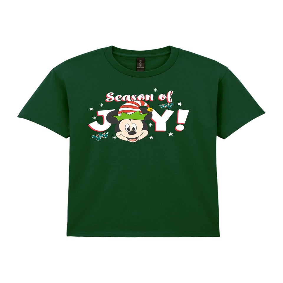 Disney Mickey Mouse Holly Jolly Christmas Boys Forest Green Graphic T-Shirt (3-13 Years)