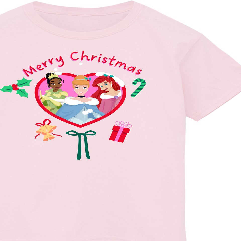 Disney Princess Merry Christmas Girls Pink Graphic T-Shirt (3-13 Years)