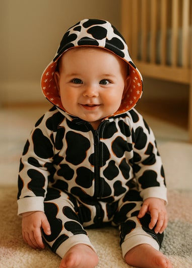 Lucy & Sam Black Cow Hooded Romper (3 Months to 24 Months)