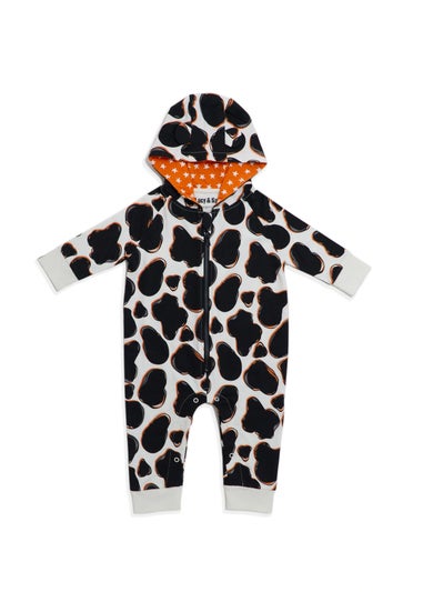 Lucy & Sam Black Cow Hooded Romper (3 Months to 24 Months)