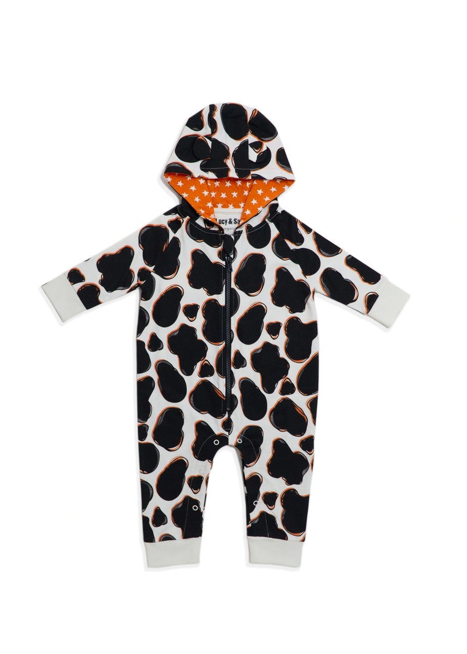 Lucy & Sam Black Cow Hooded Romper (3 Months to 24 Months)