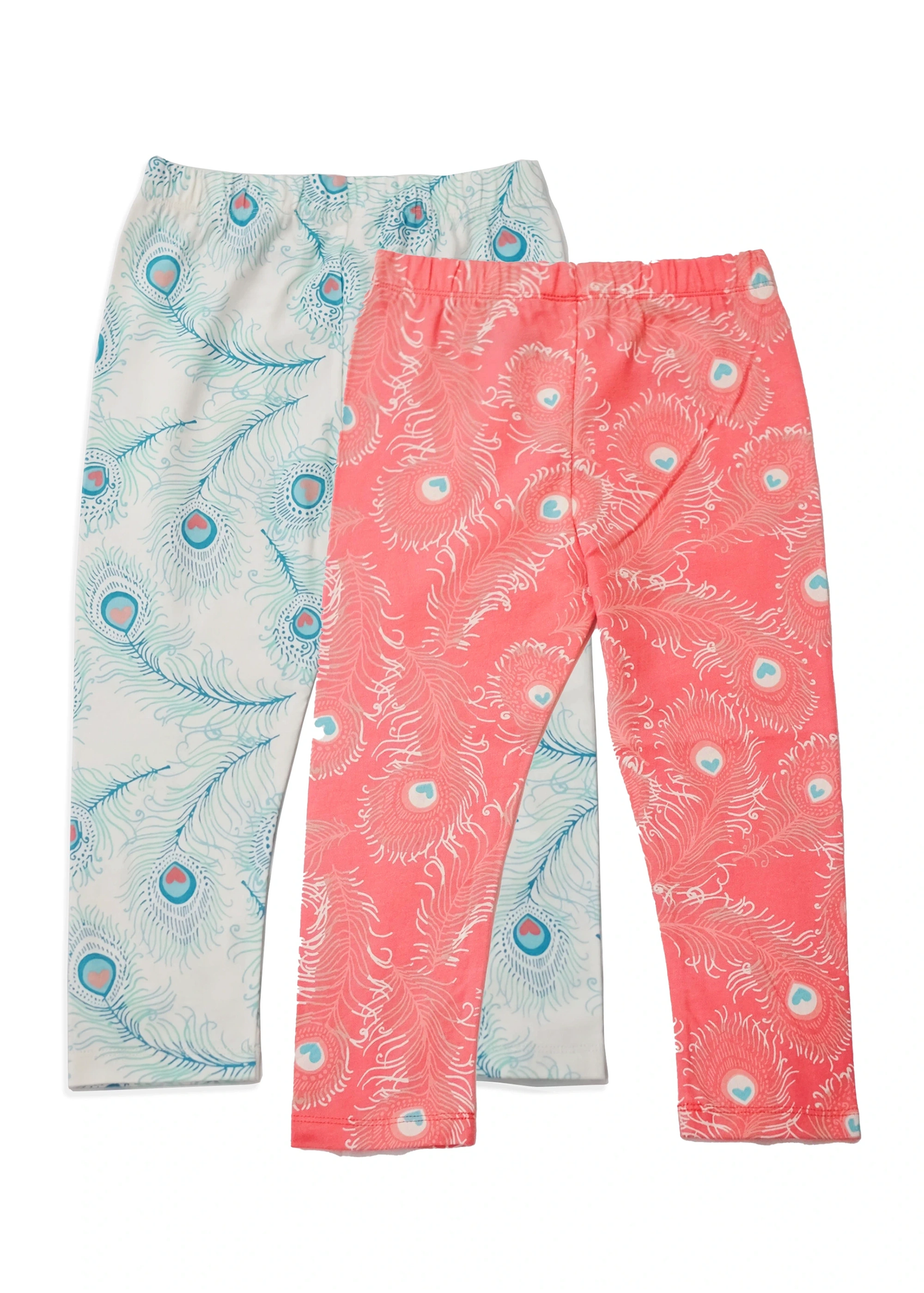 Lucy & Sam Pink Peacock 2 Pack Leggings (6 Months to 6 Years)