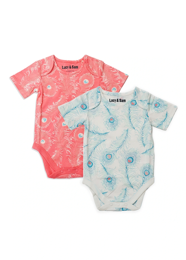 Lucy & Sam Pink Peacock 2 Pack Bodysuits (0 to 24 Months)