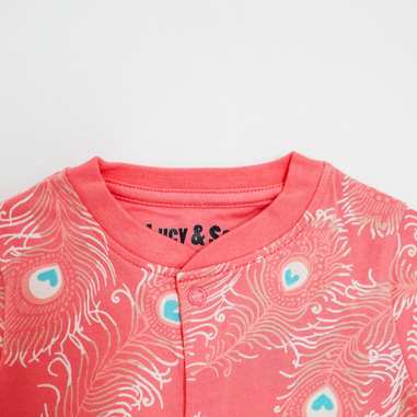 Lucy & Sam Pink Peacock Button Babygrow (0 to 24 Months)